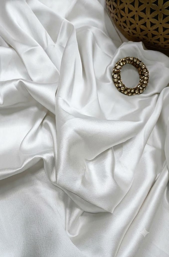Lustrous Pastel Satin Silk White – Artisan Weave for Bridal & Occasion Wear (4 Mtr)