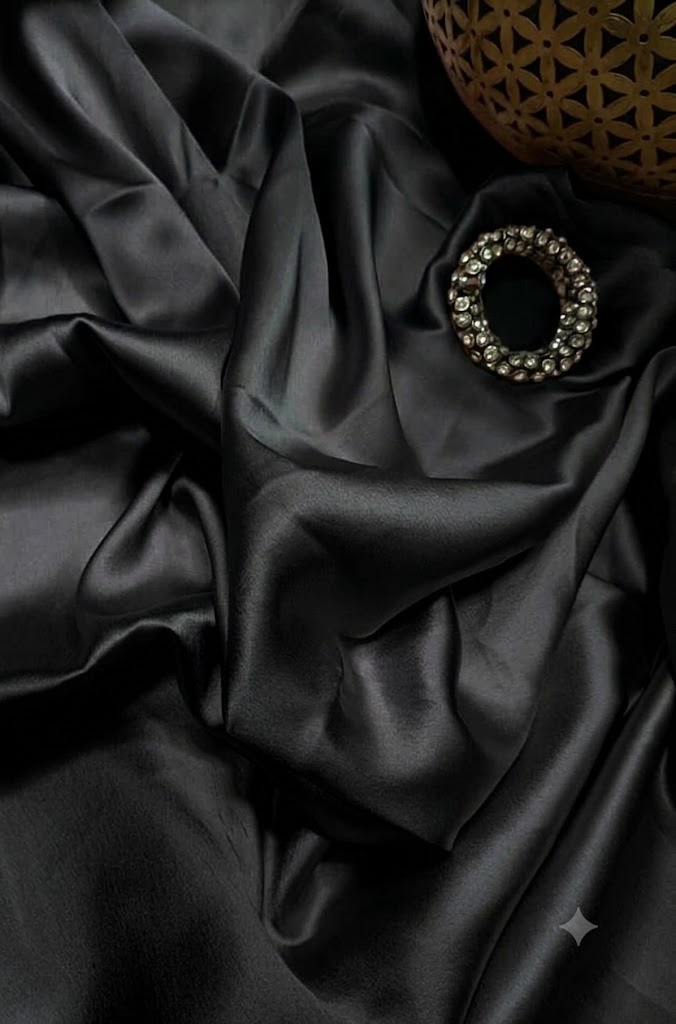 Lustrous Pastel Satin Silk Black – Artisan Weave for Bridal & Occasion Wear (1 Mtr)
