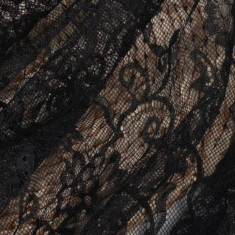 Romantic Peony Flower Lace Fabric Floral Embroidery Tulle Lace for Wedding Dress - Black (3M)